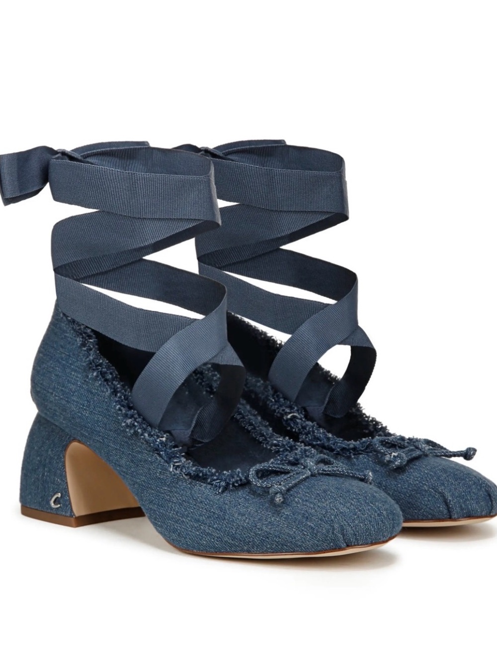 Sam Edelman Denim Blue Ribbon Tie Block Heel Pumps